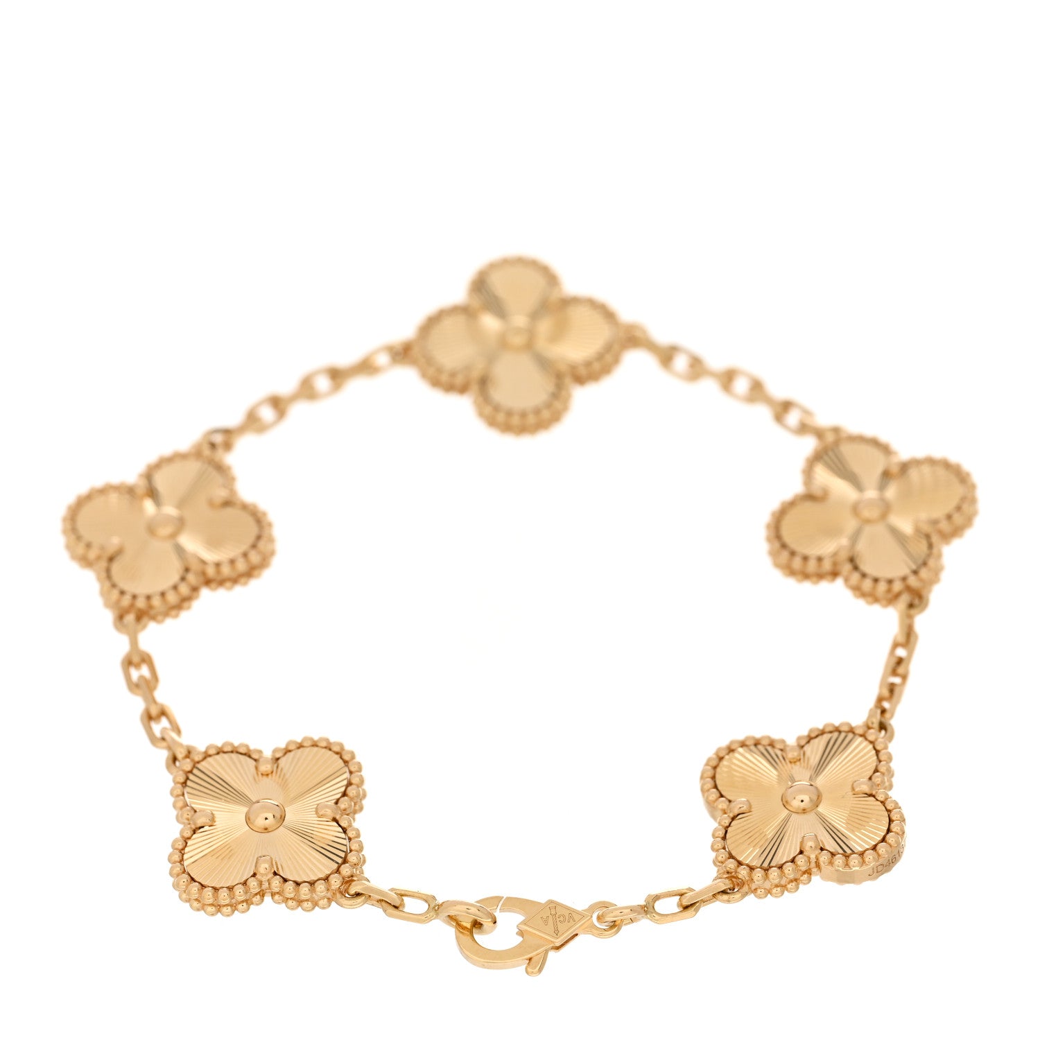 Van Cleef & Arpels 18K Yellow Gold 5 Motifs Guilloche Vintage Alhambra Bracelet 2 of 4