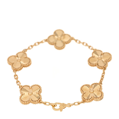 Van Cleef & Arpels 18K Yellow Gold 5 Motifs Guilloche Vintage Alhambra Bracelet 2 of 4