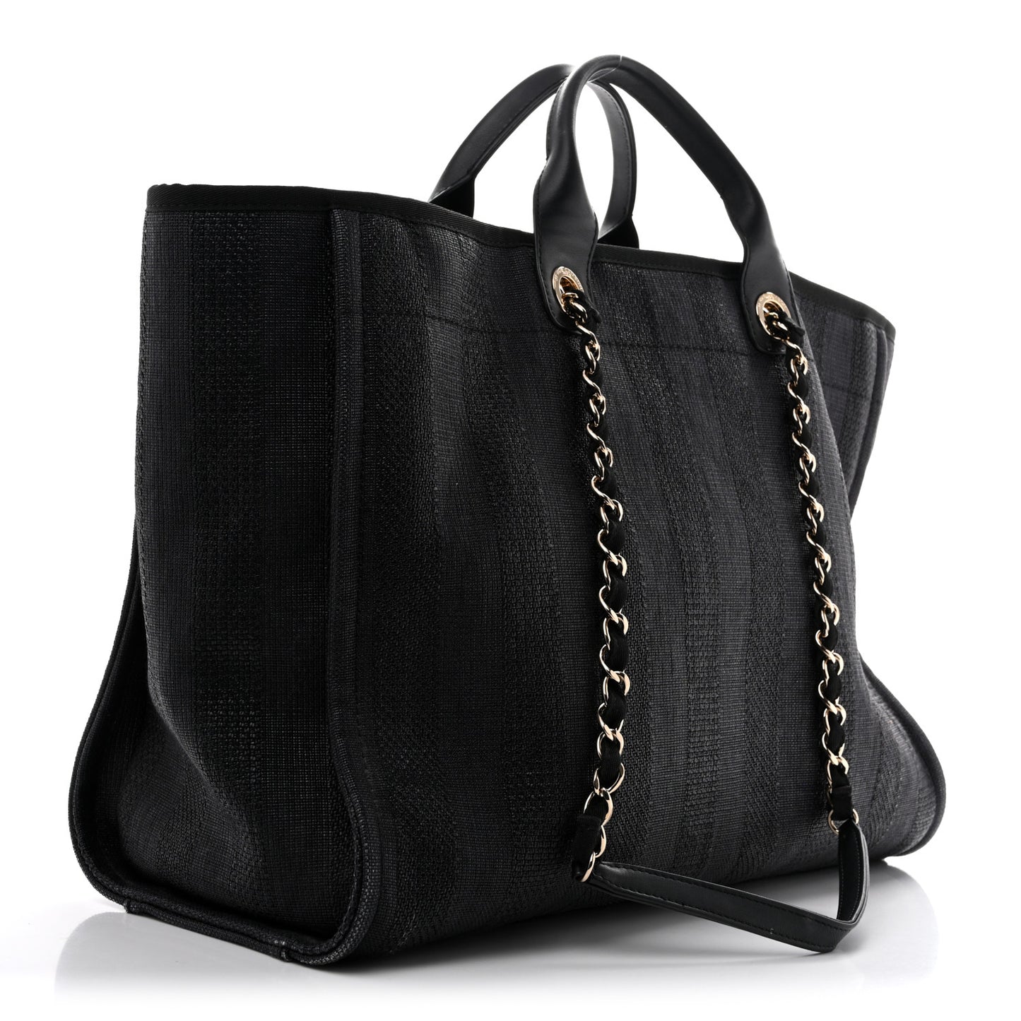 Mixed Fibers Calfskin Striped Large Deauville Tote Black