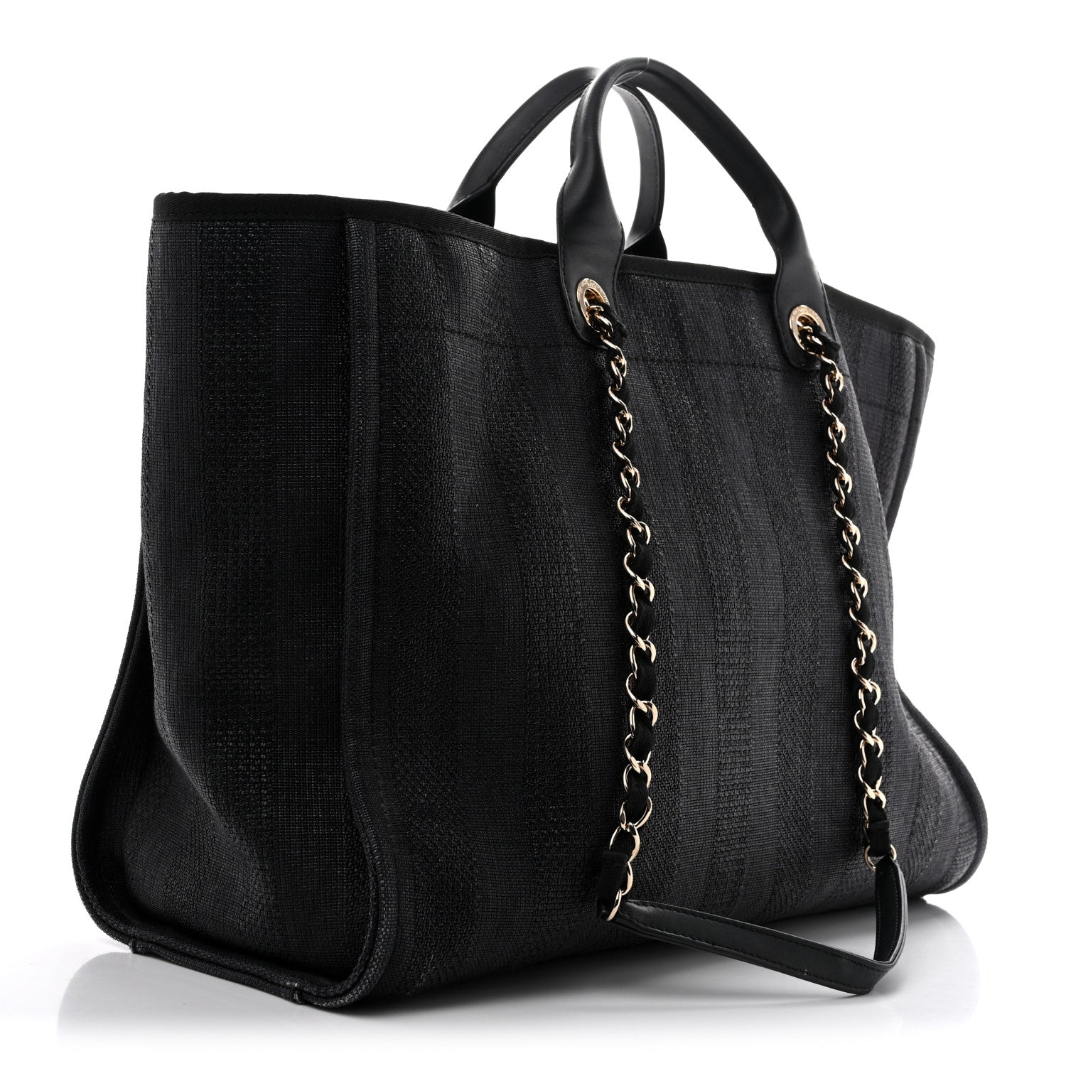 Chanel Mixed Fibers Calfskin Striped Large Deauville Tote Black 3 of 12