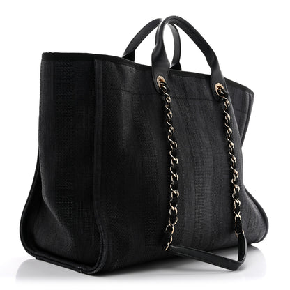 Chanel Mixed Fibers Calfskin Striped Large Deauville Tote Black 3 of 12