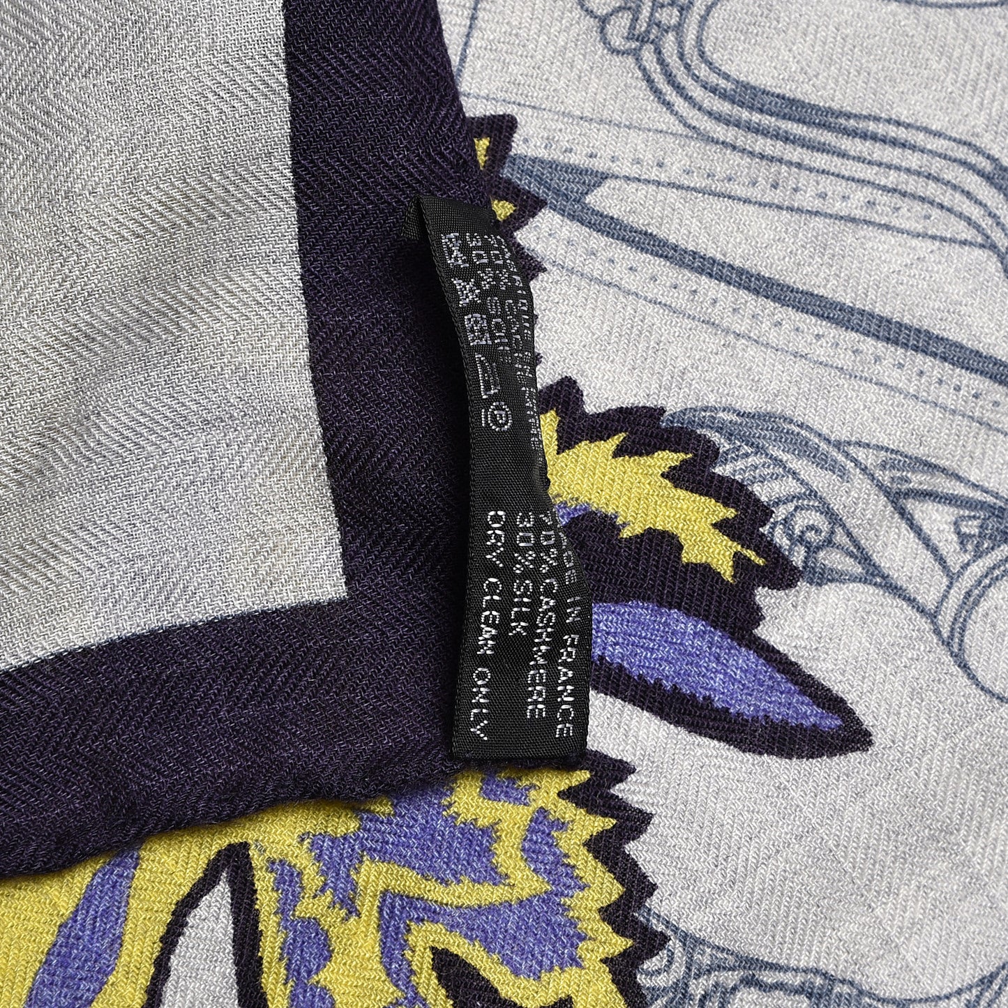 Cashmere Silk Cavalcadour Shawl 140 Gris Chine Juane Marine