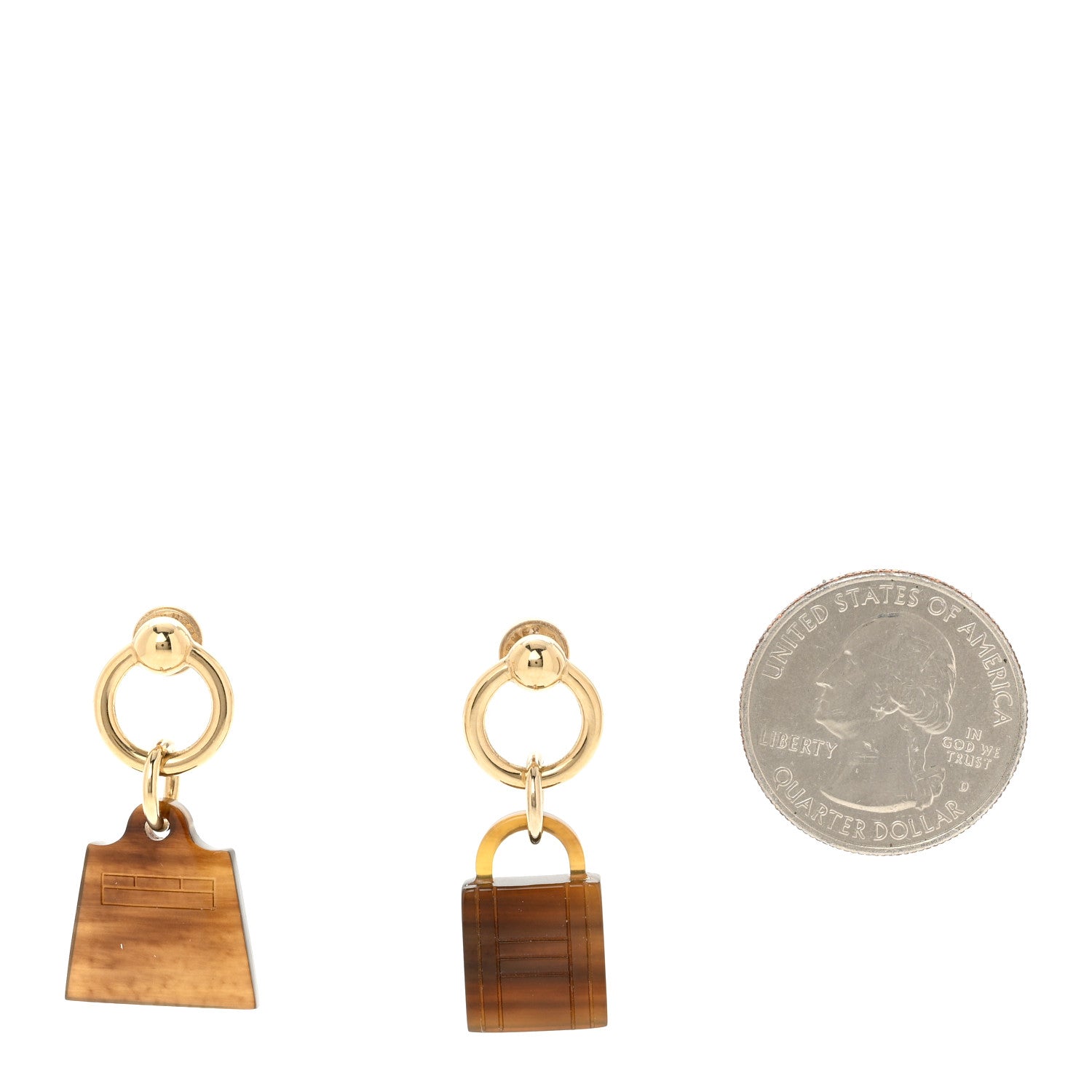 Hermes Permabrass Buffalo Horn Wood Amulette Kelly Bag Earrings 2 of 5