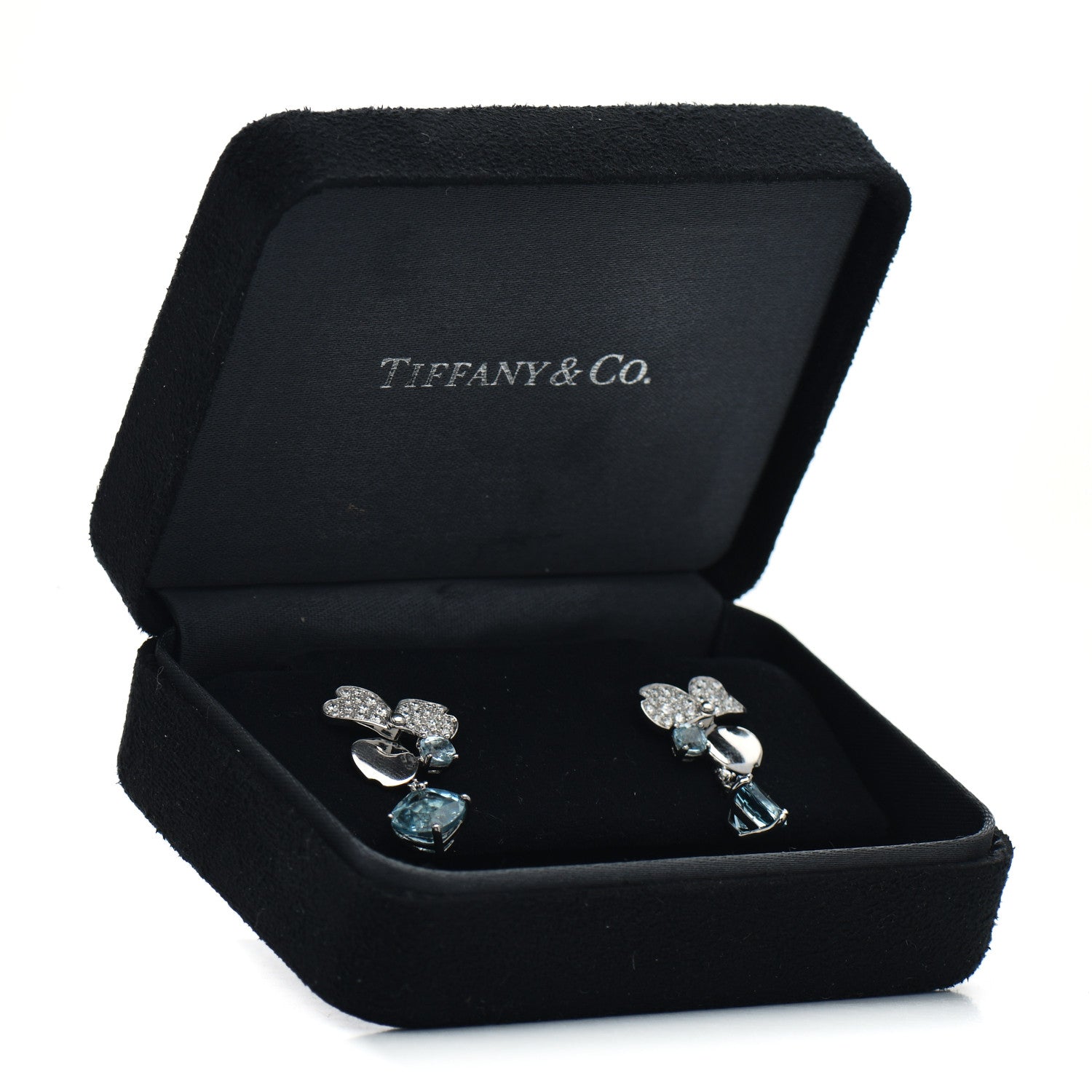 Tiffany Platinum Diamond Aquamarine Paper Flowers Single Drop Earrings 5 of 5