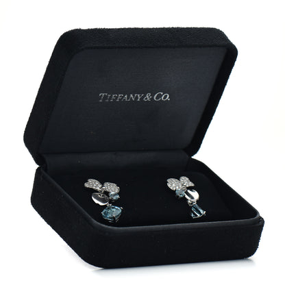 Tiffany Platinum Diamond Aquamarine Paper Flowers Single Drop Earrings 5 of 5