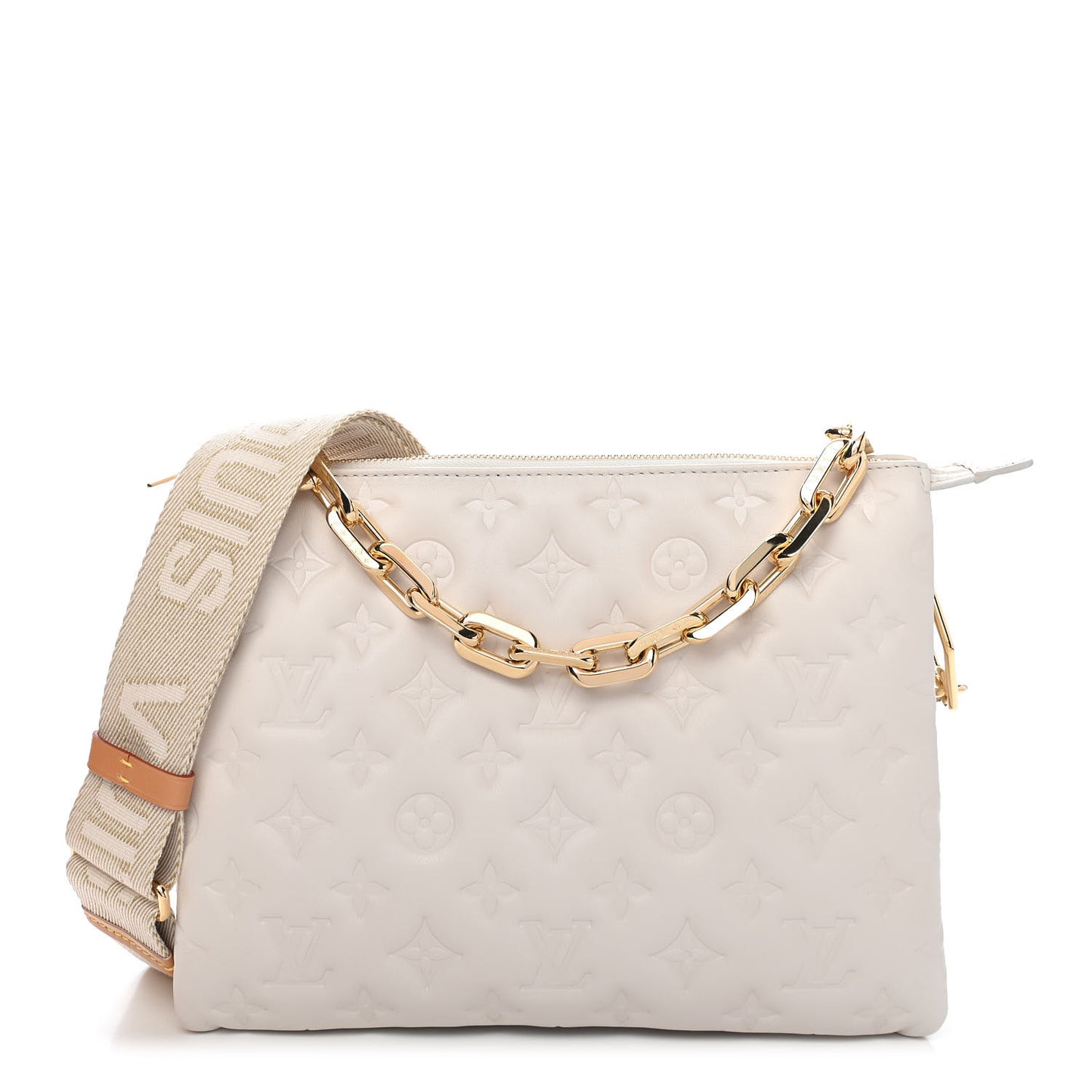 Lambskin Embossed Monogram Coussin PM Cream
