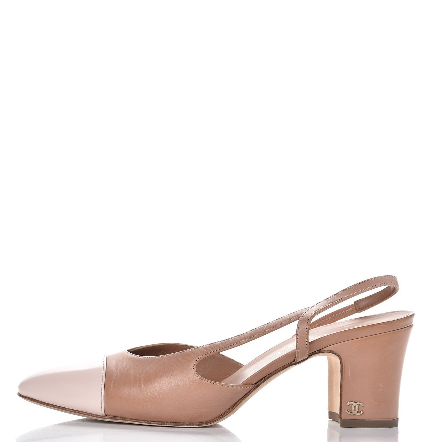 Calfskin Patent Cap Toe CC Slingback Sandals 39.5 Beige Pink