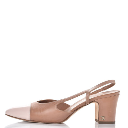 Chanel Calfskin Patent Cap Toe CC Slingback Sandals 39.5 Beige Pink 8 of 14