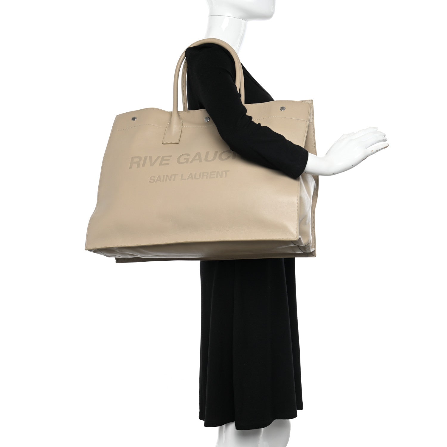 Saint Laurent Vitello Rive Gauche Large Tote Sea Salt 2 of 12