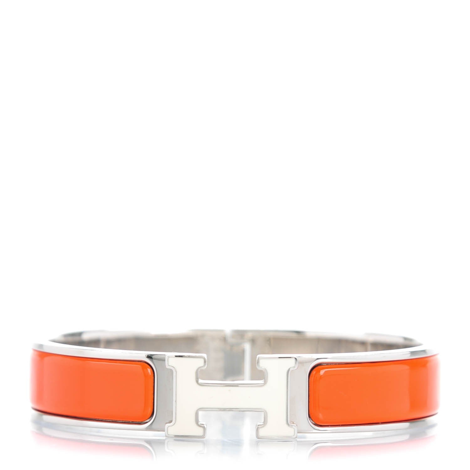 Hermes Enamel Narrow Clic Clac H Bracelet PM Orange White 1 of 5