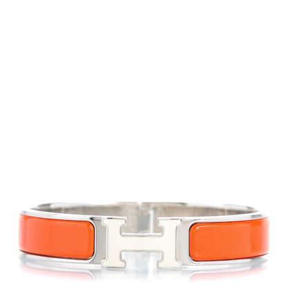 Hermes Enamel Narrow Clic Clac H Bracelet PM Orange White 1 of 5