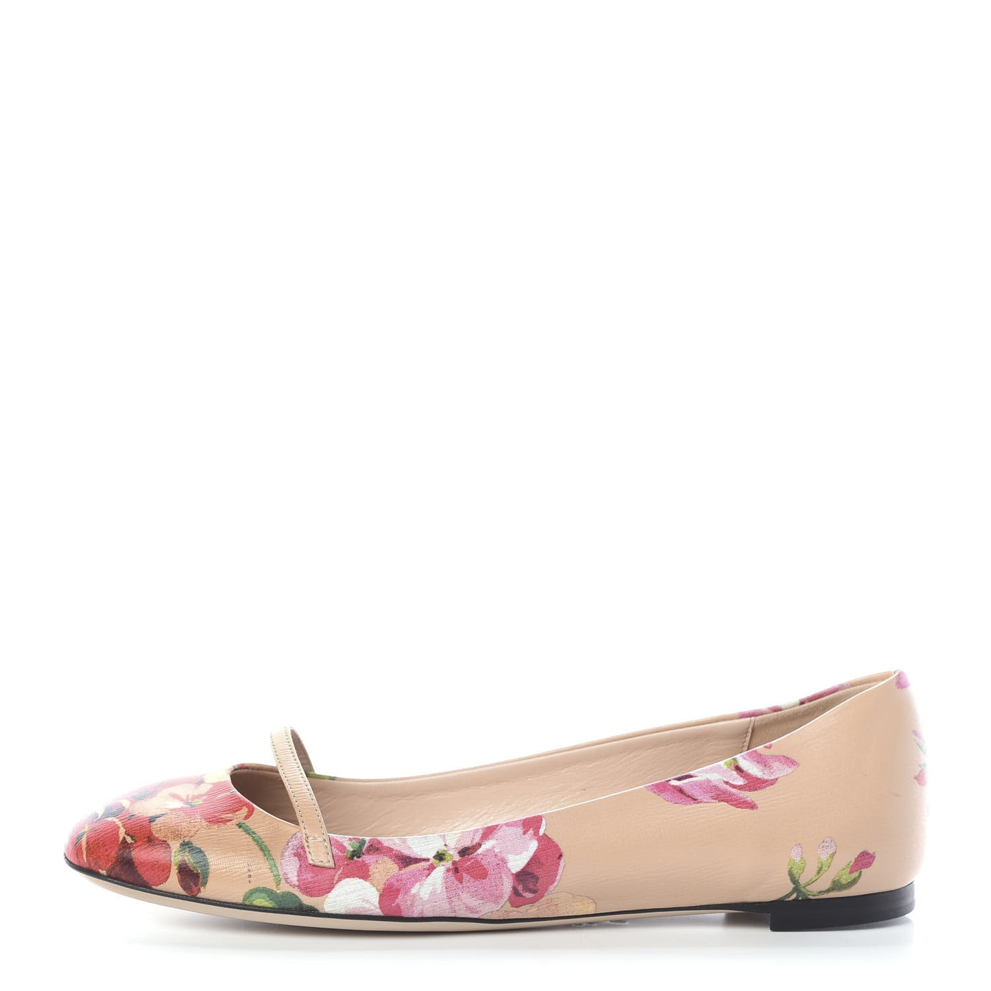 Calfskin Blooms Print Ballet Flats 36 Pink Apricot Multicolor