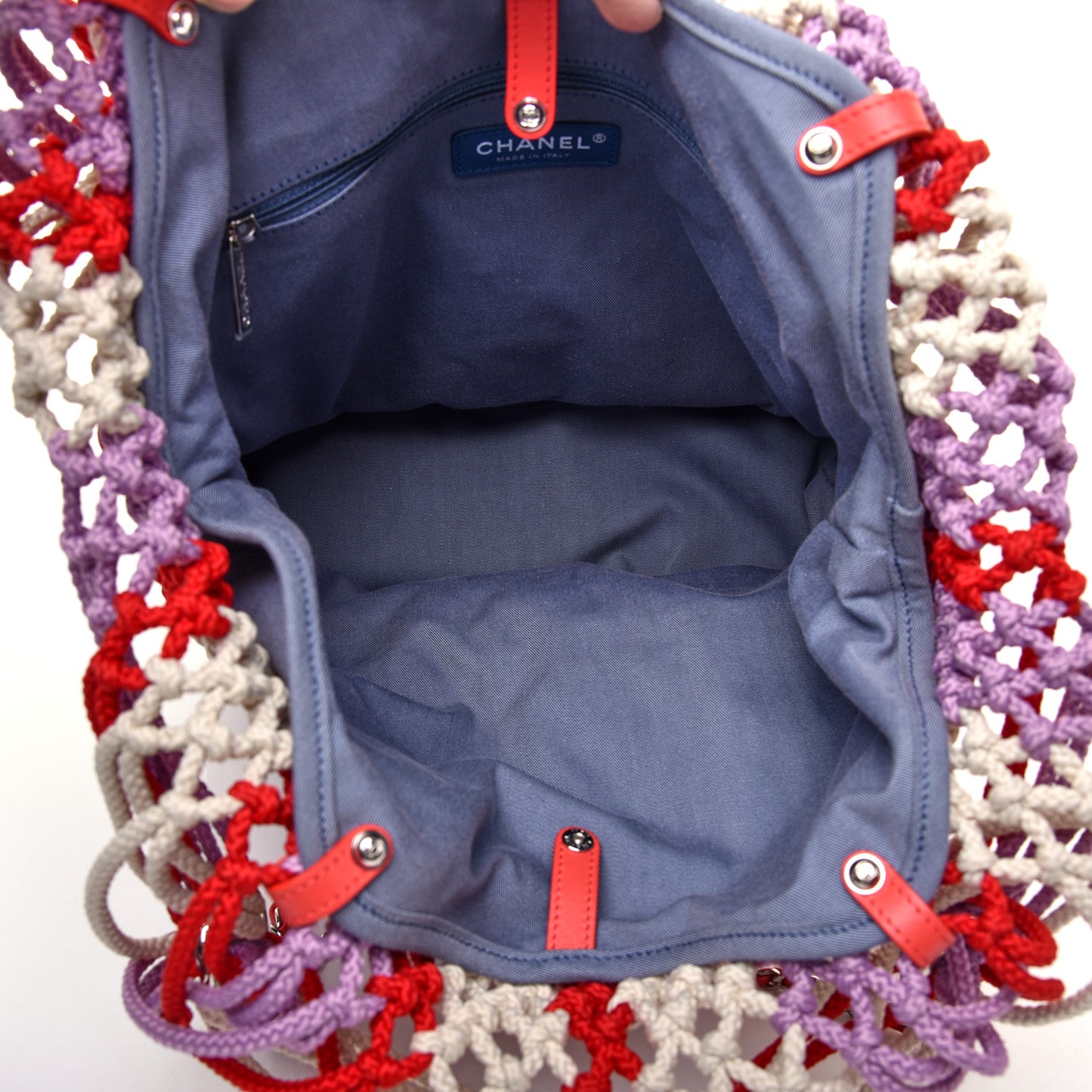Lambskin Mixed Fibers Large Shopping Bag Red Purple White