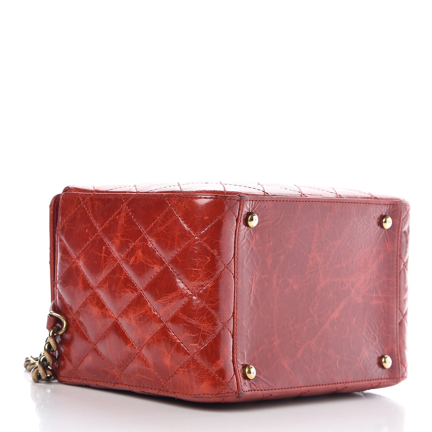 Glazed Calfskin Quilted Vanity Case Red