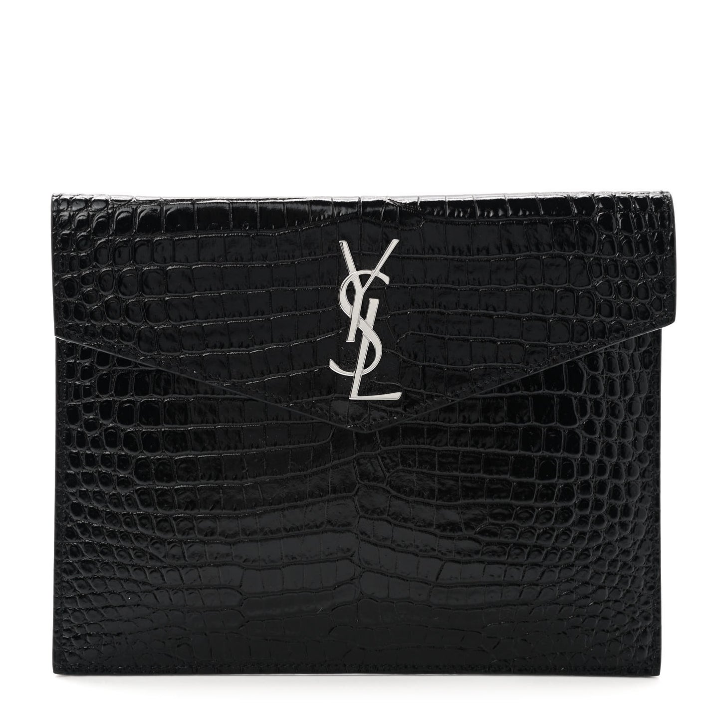 Calfskin Crocodile Embossed Monogram Uptown Baby Pouch Black