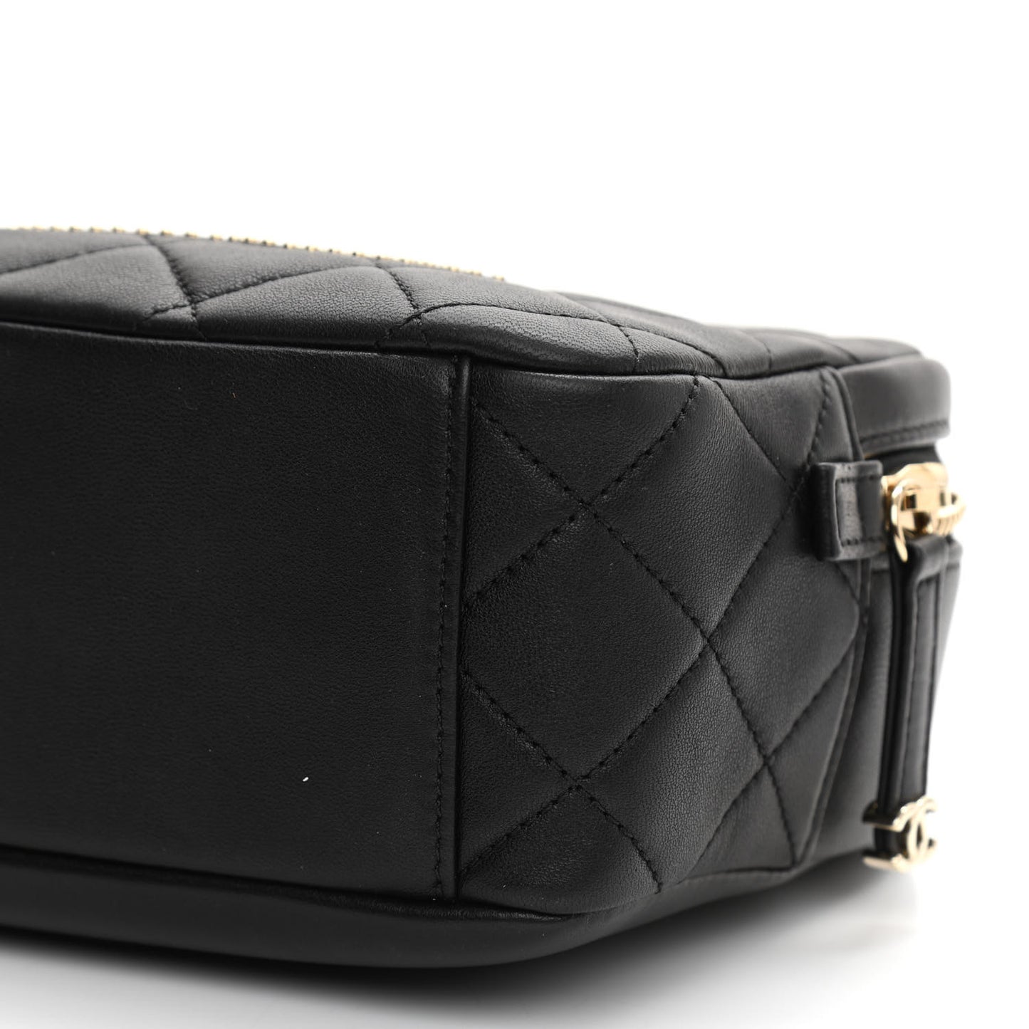 Lambskin Quilted Studded Quilted Vanity Case With Chain Black