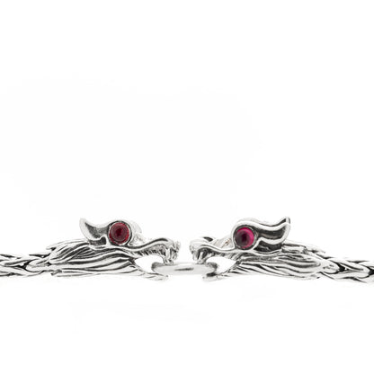 John Hardy Sterling Silver Ruby Naga Double Dragon Head Bracelet 3 of 4