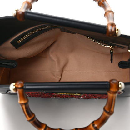 Gucci Nappa Bamboo Embroidered Medium Nymphaea Top Handle Bag Black 5 of 14