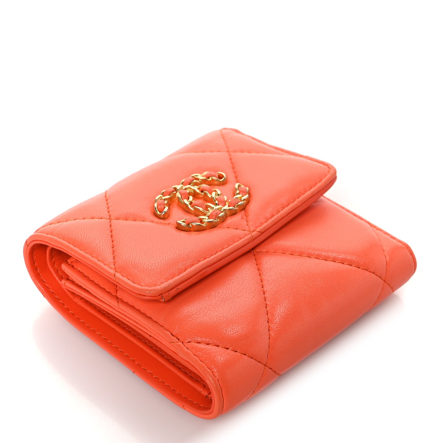 Chanel Goatskin Quilted Chanel 19 Small Flap Wallet Orange 1816158