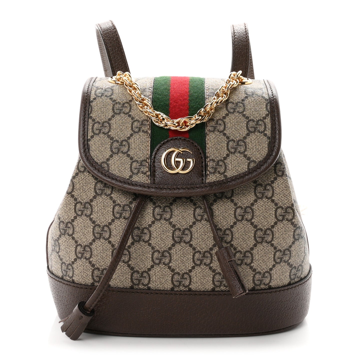 GG Supreme Monogram Textured Dollar Calfskin Web Mini Ophidia Chain Drawstring Backpack Beige Brown