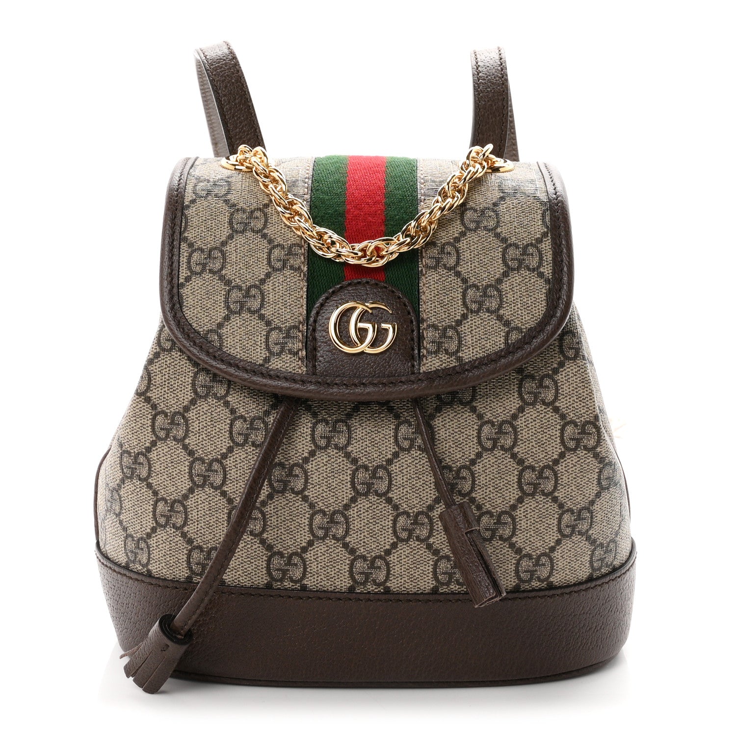 Gucci GG Supreme Monogram Textured Dollar Calfskin Web Mini Ophidia Chain Drawstring Backpack Beige Brown 1 of 9