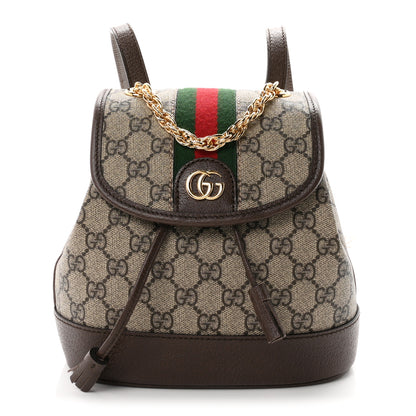 Gucci GG Supreme Monogram Textured Dollar Calfskin Web Mini Ophidia Chain Drawstring Backpack Beige Brown 1 of 9
