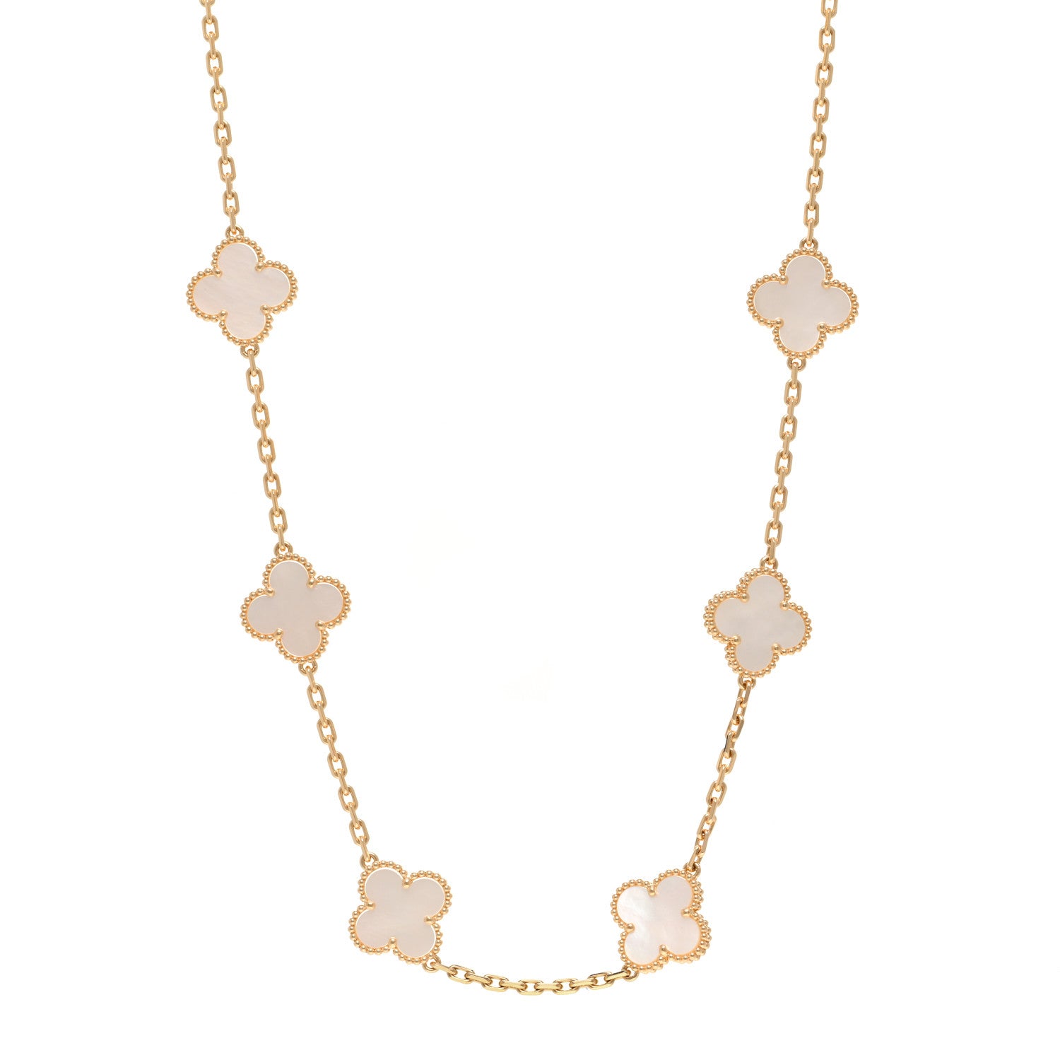 Van Cleef & Arpels 18K Yellow Gold Mother of Pearl 10 Motifs Vintage Alhambra Necklace 1 of 6