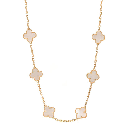Van Cleef & Arpels 18K Yellow Gold Mother of Pearl 10 Motifs Vintage Alhambra Necklace 1 of 6