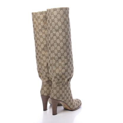 Gucci Monogram Malaga Kid Lisa Mid Heel Boots 36.5 Beige Ebony 4 of 7