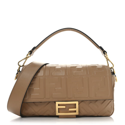 Fendi Nappa FF 1974 Embossed Baguette Miele Scuro 1 of 13