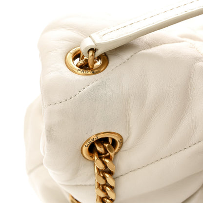 Saint Laurent Lambskin Quilted Medium Loulou Puffer Monogram Chain Satchel Crema Soft 15 of 19