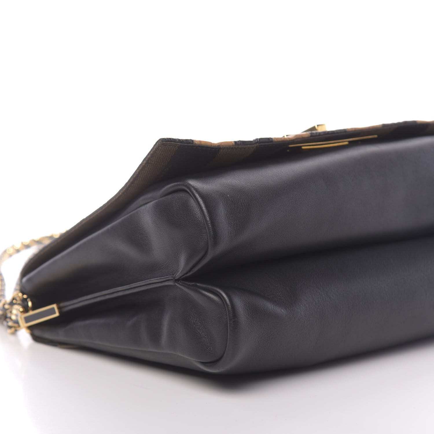 Fendi Calfskin Crocodile Embossed Striped Claudia Large Shoulder Bag Black 8 of 11