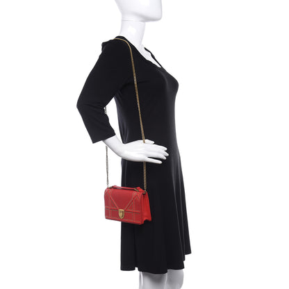 Christian Dior Calfskin Studded Diorama Top Handle Wallet on Chain Pouch Red 2 of 9