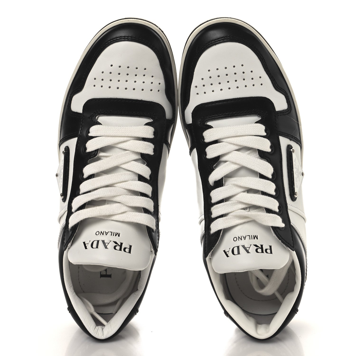 Prada Vitello Sport Spazzolato Rois Triangle Logo Womens Downtown Low Top 30mm Sneakers 37 White Black 3 of 10