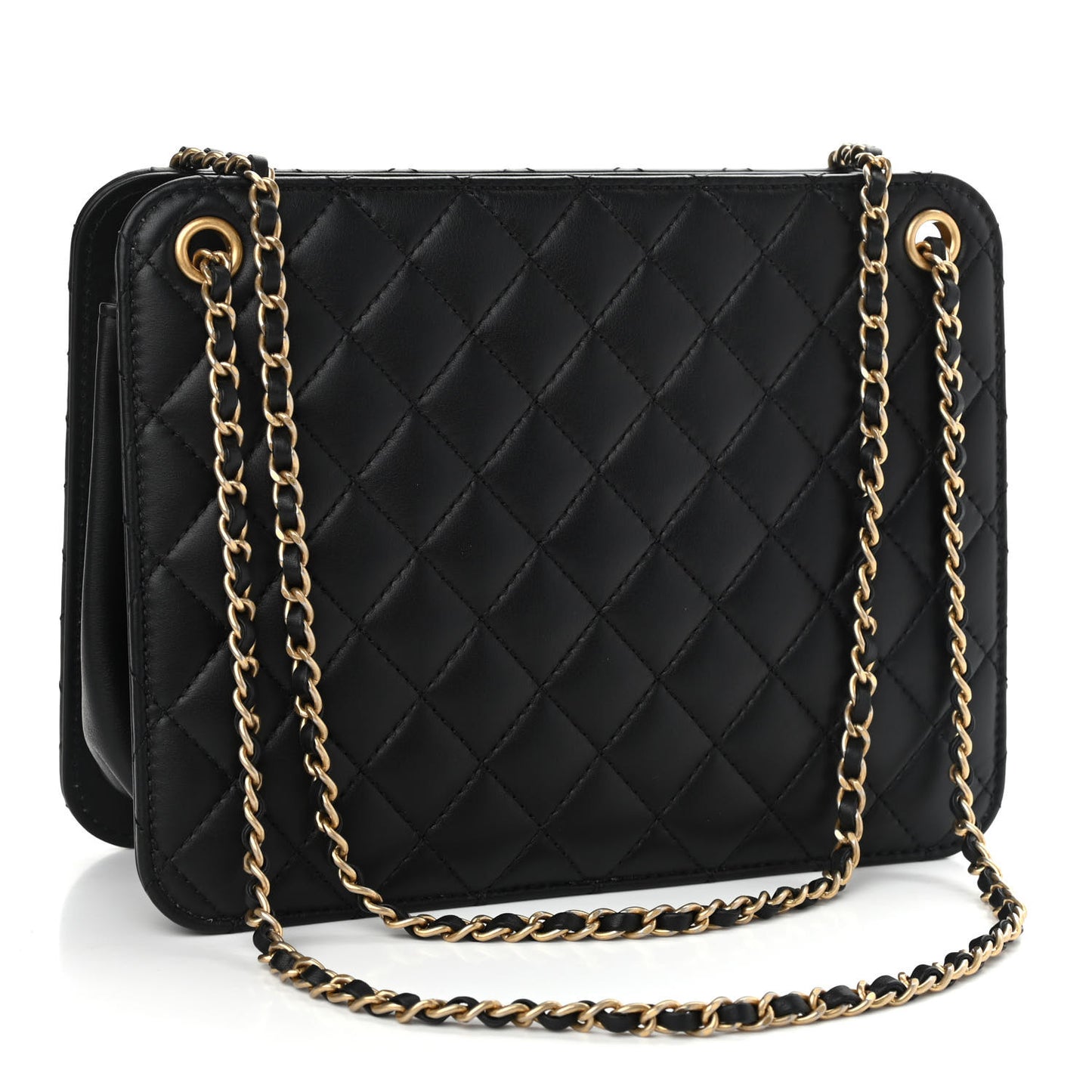 Calfskin Quilted CC Chain Accordion Tote Black