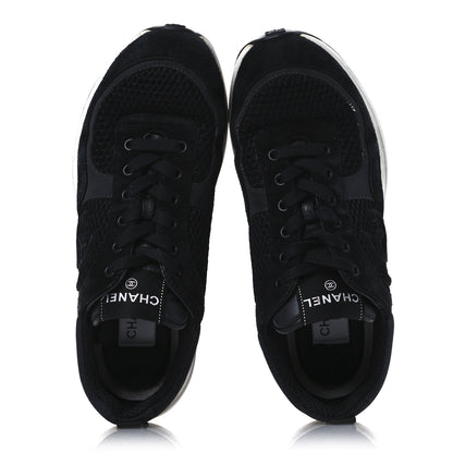 Chanel Calfskin Mesh Lycra Suede Womens Logo Sneakers 40 Black 2 of 13