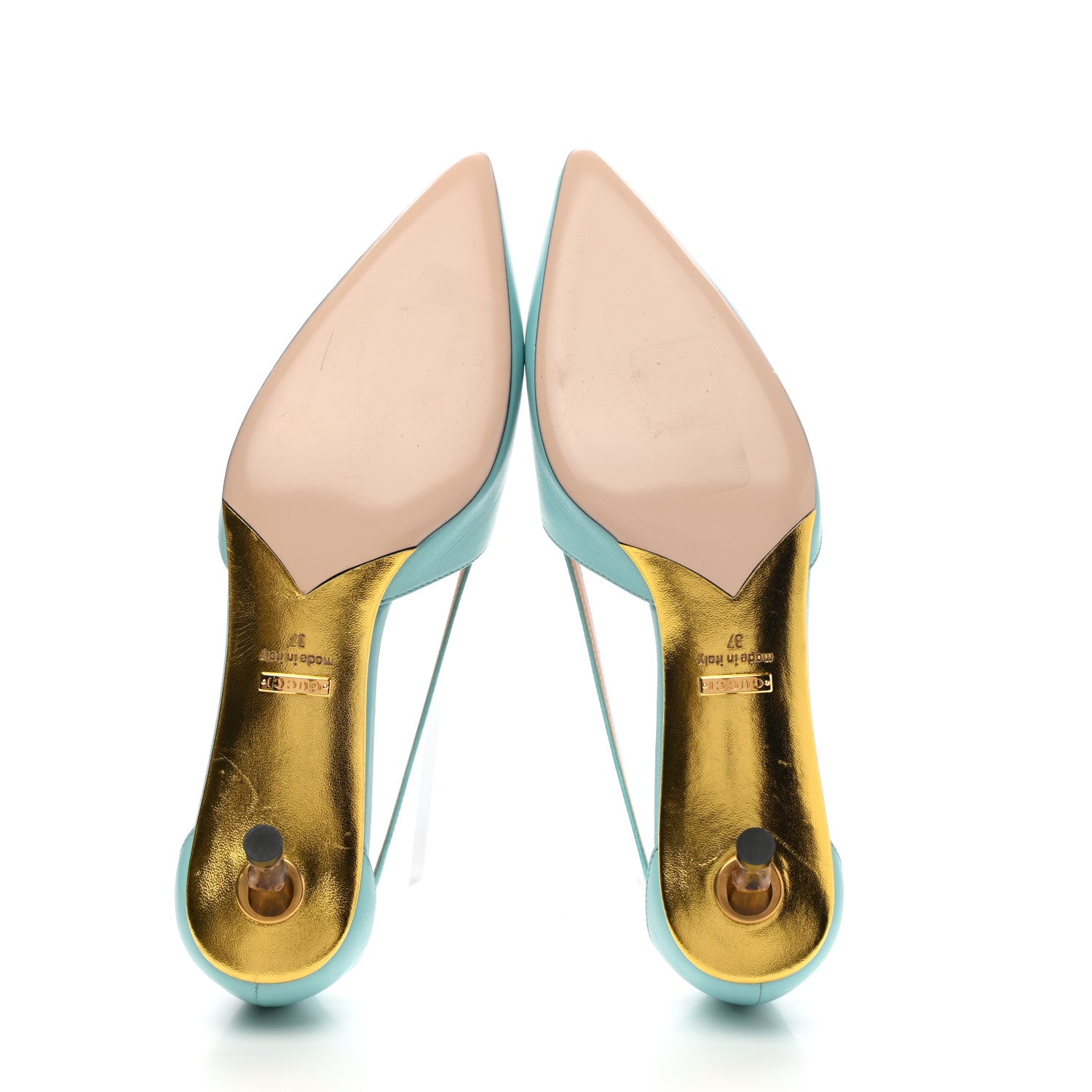Gucci Malaga Kid Unia Cherry Pumps 37 New Acquamarine Emerald Cocoa 5 of 12
