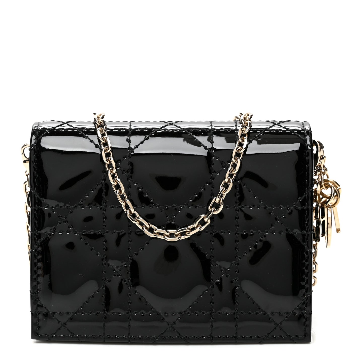 Patent Cannage Nano Lady Dior Card Holder Black