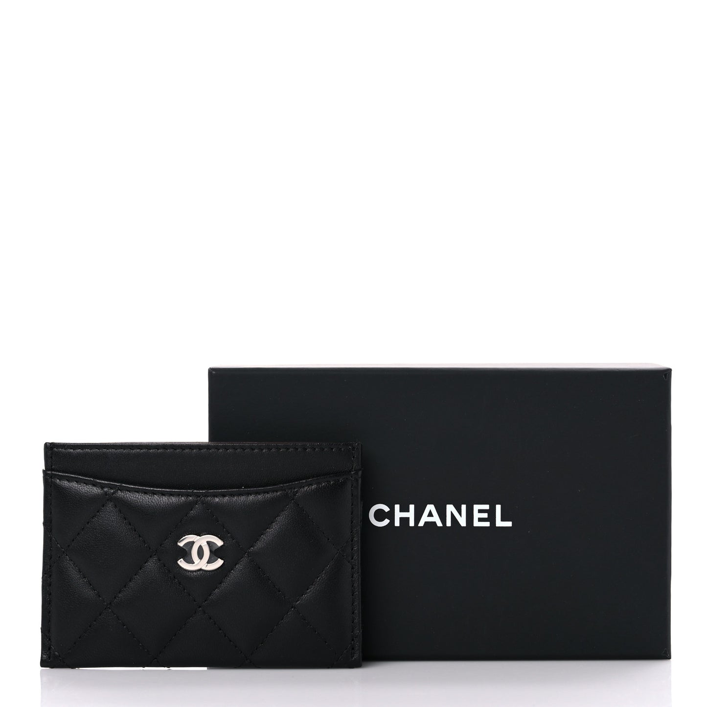 Lambskin Quilted Card Holder Black