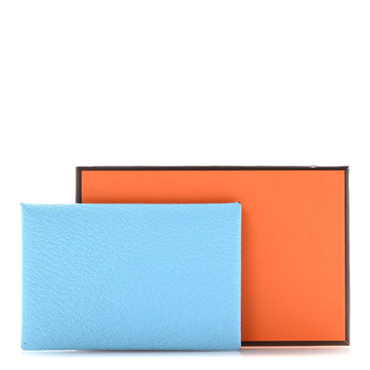 Hermes Chevre Mysore Verso Calvi Card Case Celeste Kraft 9 of 9