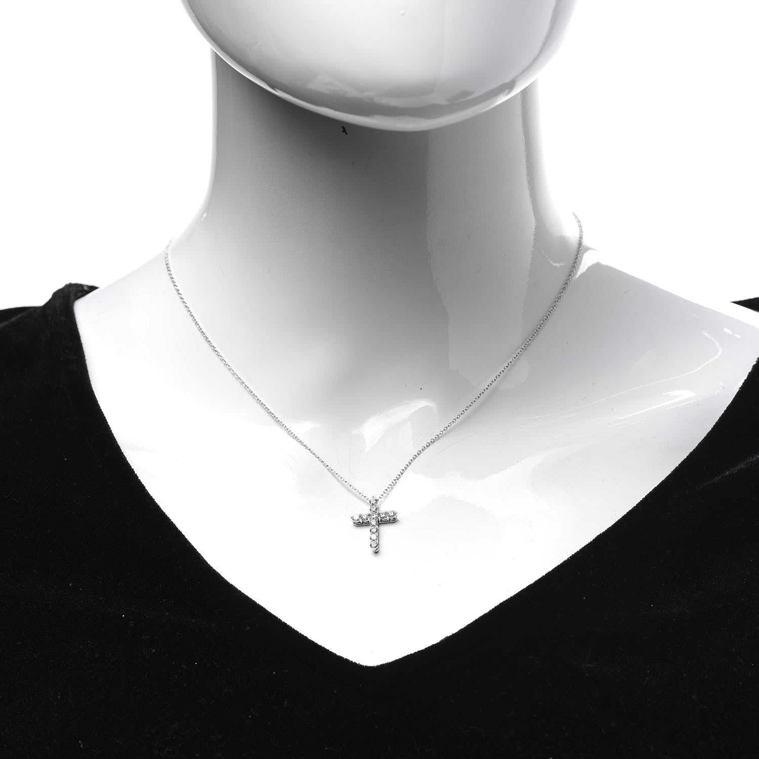 Tiffany Platinum Diamond Small Cross Pendant Necklace 3 of 14