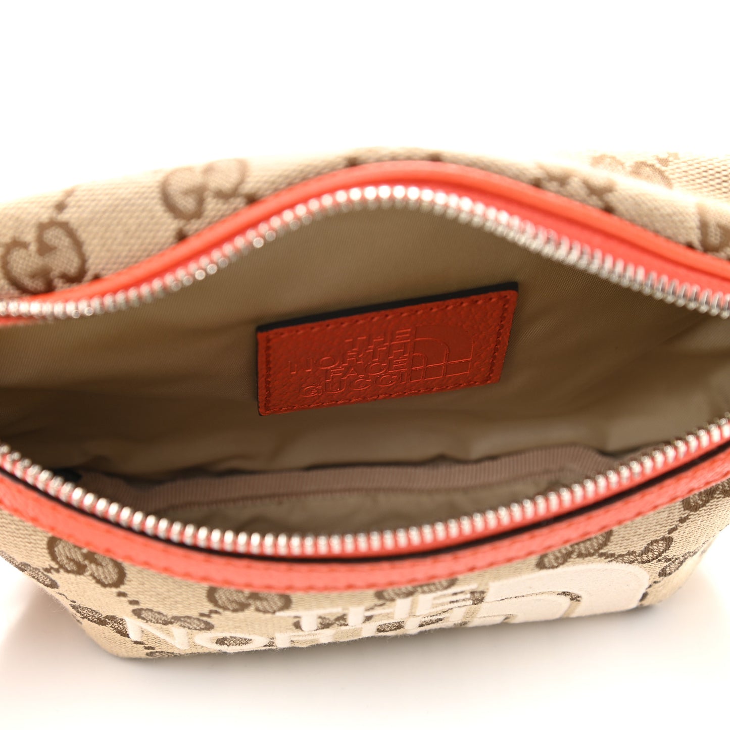 X THE NORTH FACE Monogram Textured Dollar Calfskin Embroidered Belt Bag Beige Ebony Mystic White Deep Orange