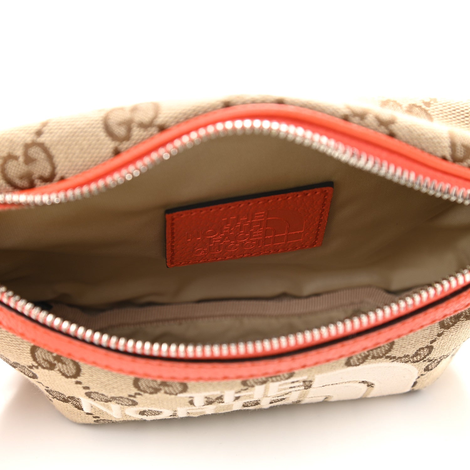 Gucci X THE NORTH FACE Monogram Textured Dollar Calfskin Embroidered Belt Bag Beige Ebony Mystic White Deep Orange 5 of 10