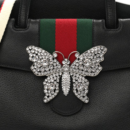 Gucci Grained Calfskin Web Crystal Butterfly Stripe Medium Totem Top Handle Bag Black 8 of 10