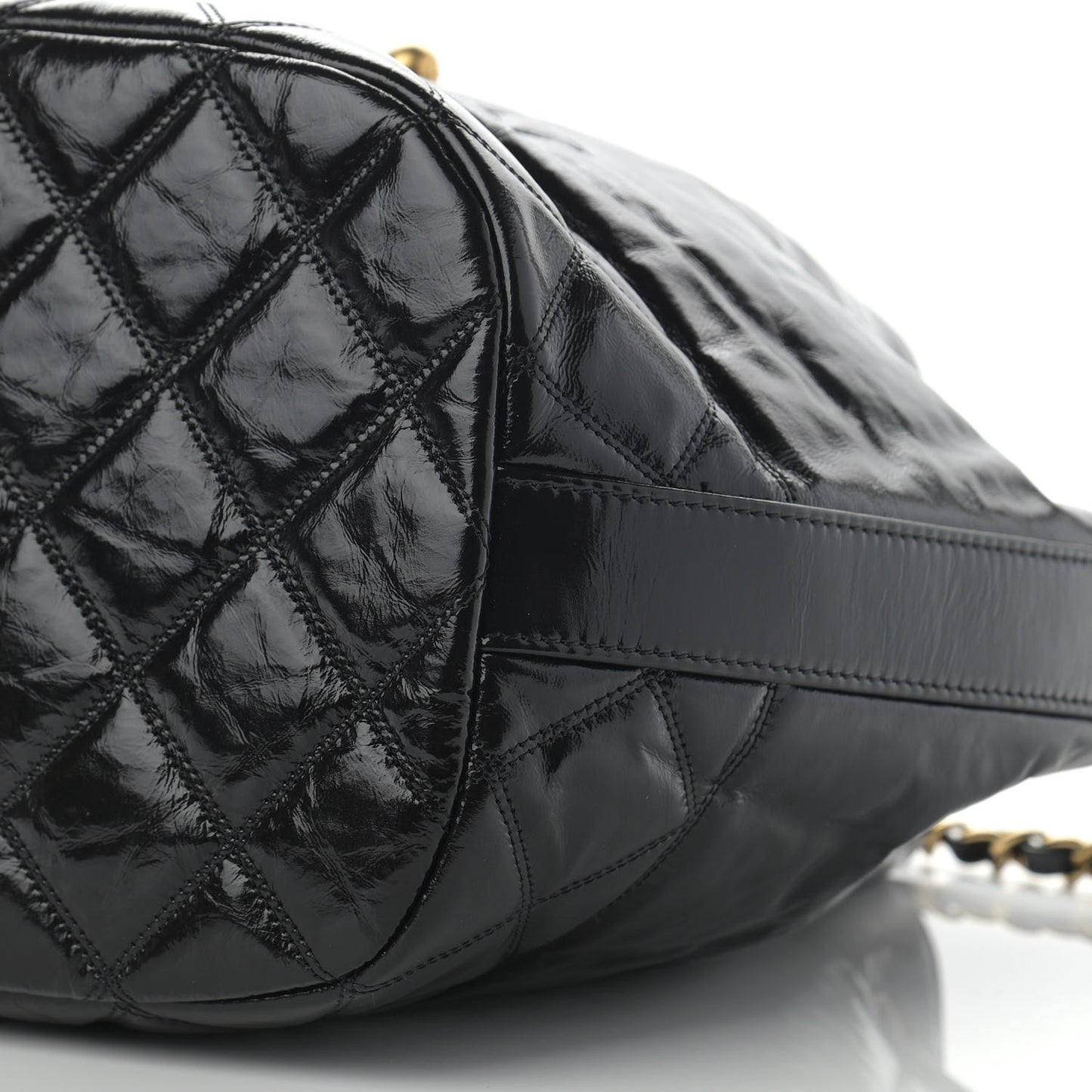 Shiny Aged Calfskin CC Chain Drawstring Bag Black