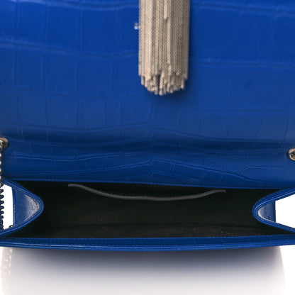 Saint Laurent Calfskin Crocodile Embossed Medium Classic Monogram Kate Tassel Satchel Bleu Majorelle 5 of 9