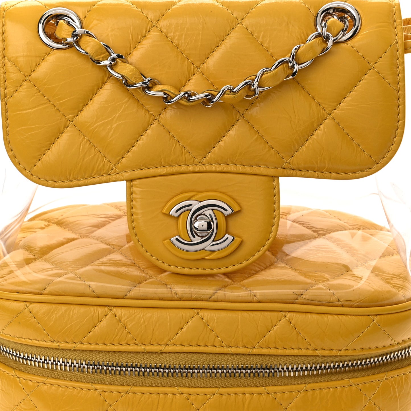 Crumpled Calfskin PVC Quilted Backpack Yellow