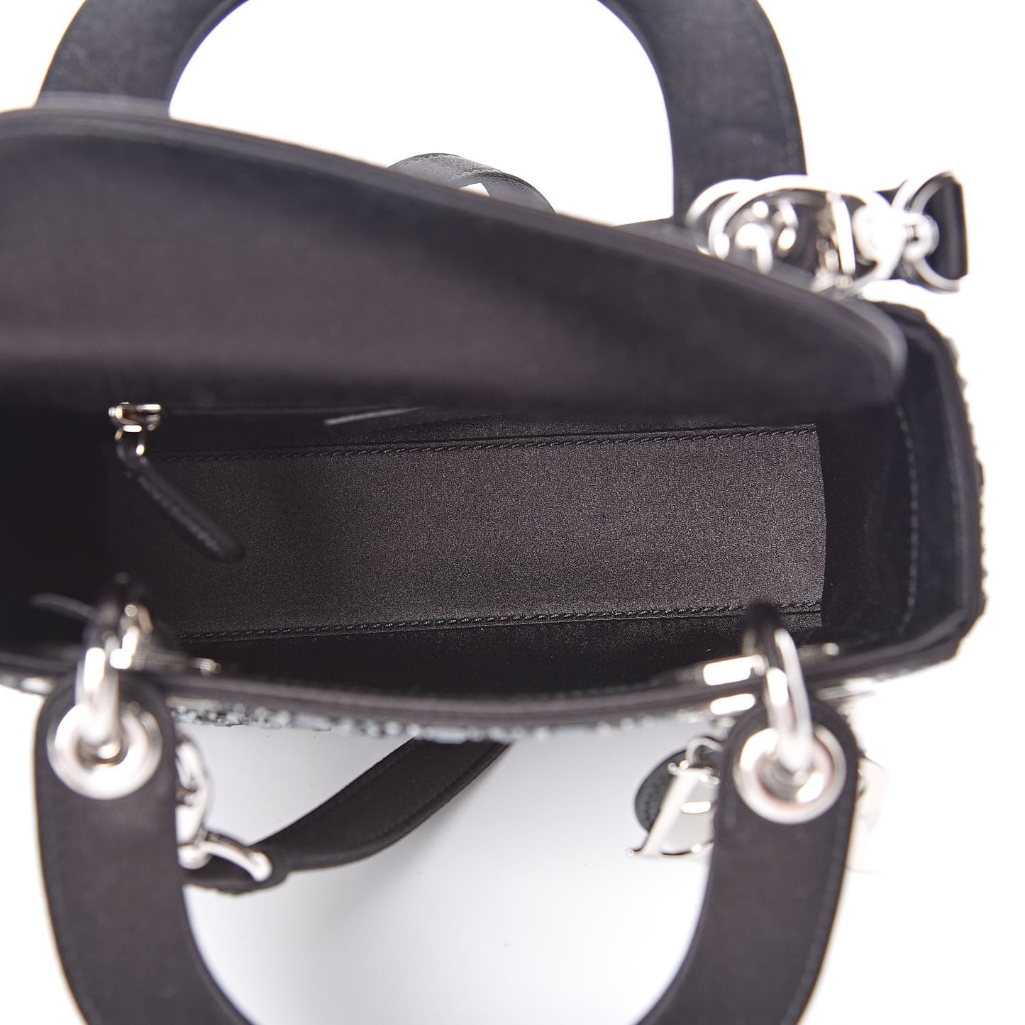 Satin Crystal Cannage Mini Lady Dior Black