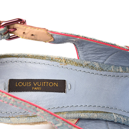 Louis Vuitton Denim Monogram Espadrille Wedge Sandals 40 Blue 11 of 12