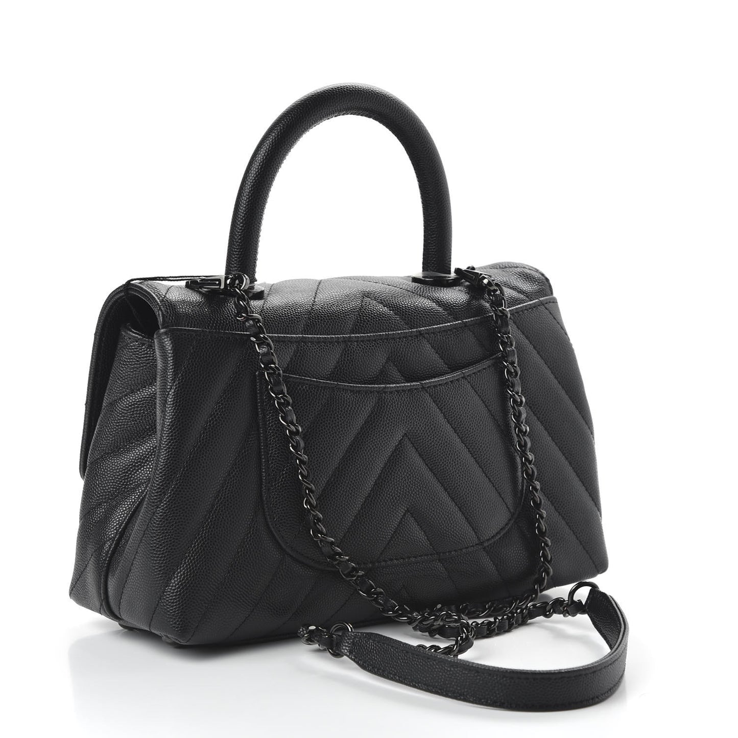 Caviar Chevron Quilted Mini Coco Handle Flap So Black